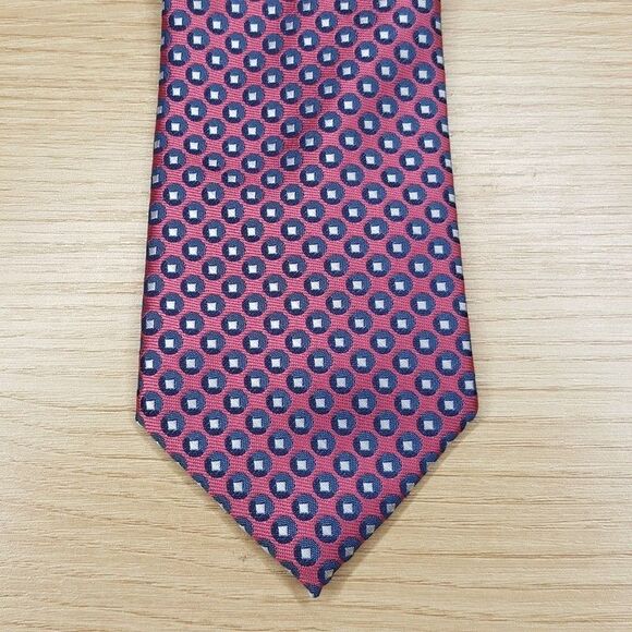 PERRY ELLIS Mens Neck Tie Pink Coral Micro Dot Geo Print Classic Pointed - Picture 1 of 5